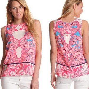 Lilly Pulitzer Iona Silk Shell Tank Top Button Back Engineered